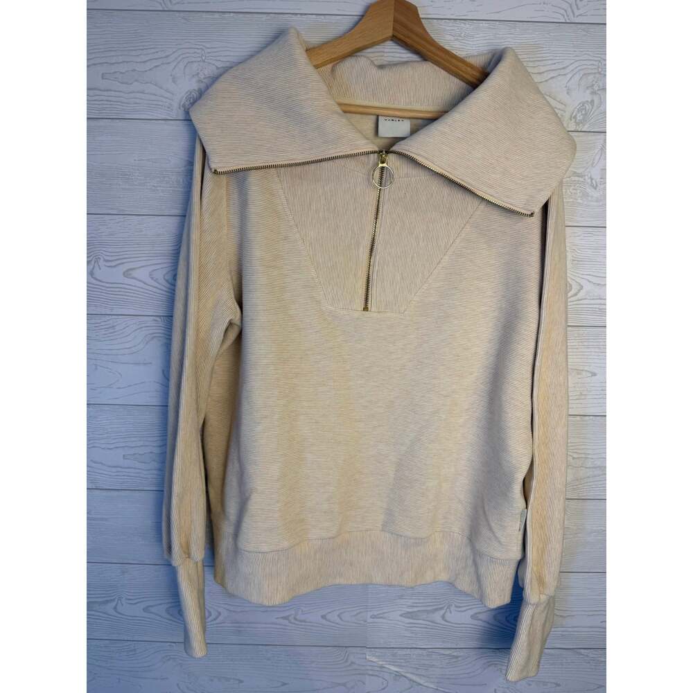 Varley Ribbed Half-Zip Wide Collar Sweater Size L Oatmeal Cream